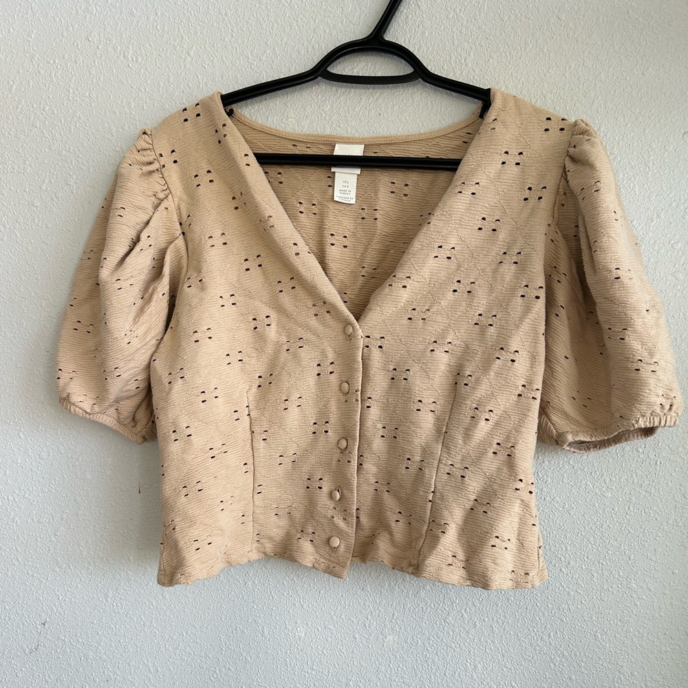 H&M Eyelet Puffy Sleeve Crop Top